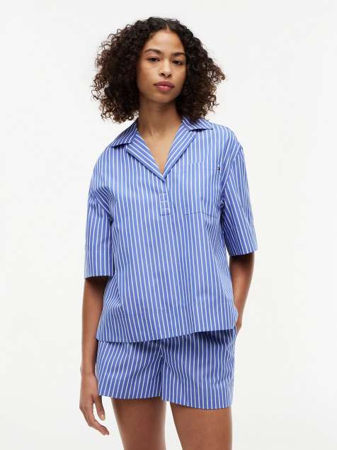 Tommy Hilfiger Relaxed fit poplin short sleeve shirt in multi blue - view 1