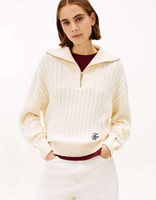 Tommy Hilfiger - Relaxed-Fit-Pullover aus Strick in Weiß mit Zopfmuster-Neutral