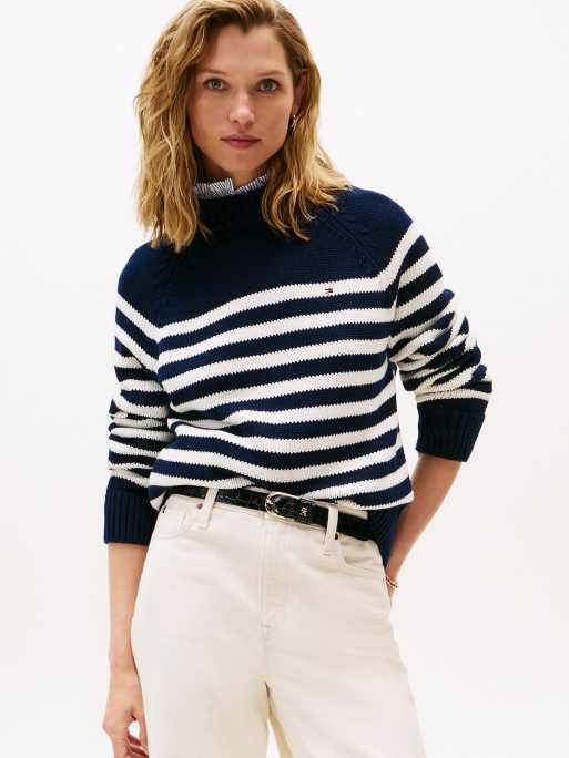 Tommy Hilfiger – Relaxed-Fit-Pullover mit Stehkragen und mehrfarbigem Streifen