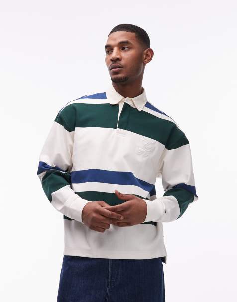 Tommy Hilfiger relaxed fit rugby shirt in cream & green stripe - view 1