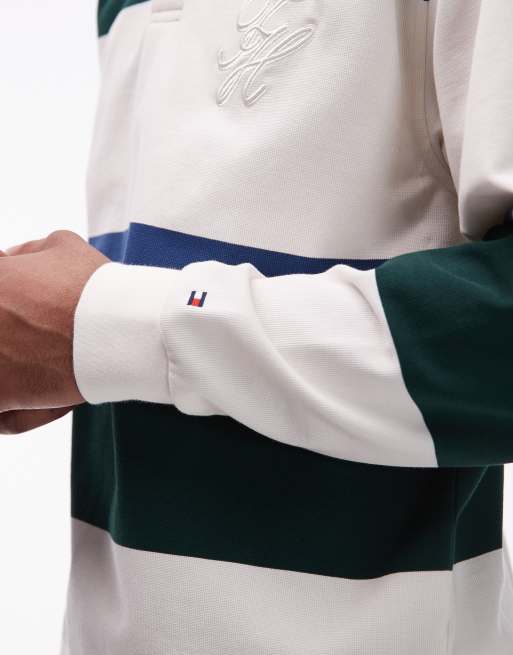 Tommy Hilfiger relaxed fit rugby shirt in cream & green stripe, 5 of 5