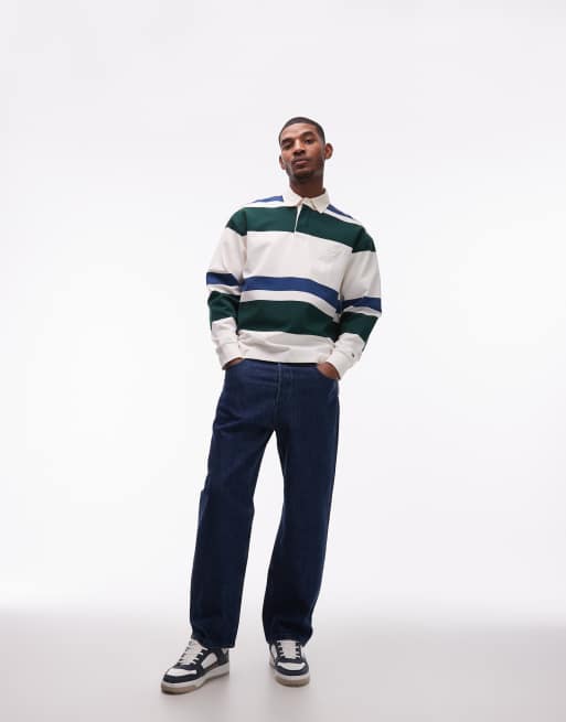 Tommy Hilfiger relaxed fit rugby shirt in cream & green stripes, 2 of 5