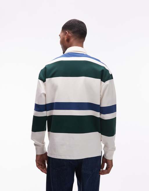 Tommy Hilfiger relaxed fit rugby shirt in cream & green stripes, 3 of 5