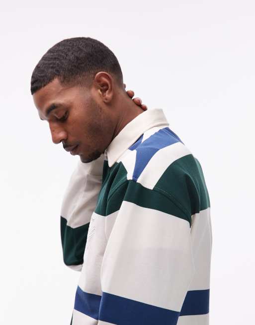 Tommy Hilfiger relaxed fit rugby shirt in cream & green stripes, 4 of 5