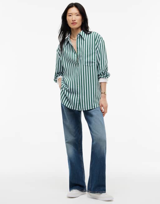 Tommy Hilfiger Relaxed fit stripe double cuff shirt in banker stp blue green, 2 of 6