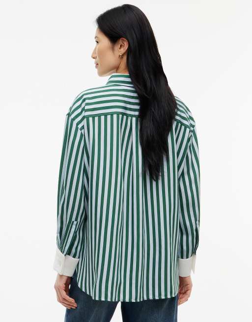 Tommy Hilfiger Relaxed fit stripe double cuff shirt in banker stp blue green, 4 of 6