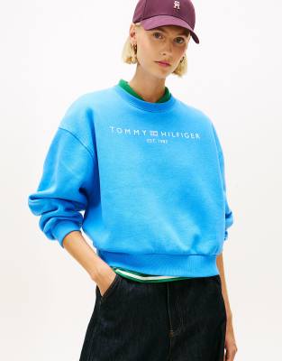 Tommy Hilfiger - Relaxed-Fit-Sweatshirt aus Fleece in Blau mit Rundhalsausschnitt