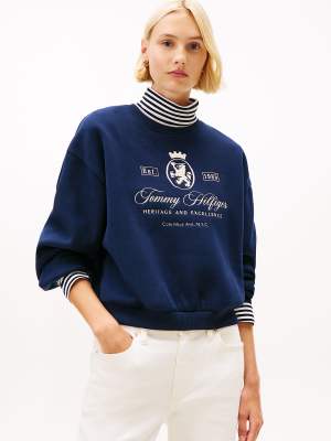 Tommy Hilfiger - Relaxed-Fit-Sweatshirt in Dunkelblau mit Th-Wappenstickerei