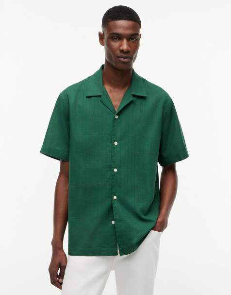 Tommy Hilfiger Relaxed fit windowpane check short sleeve shirt in dark green