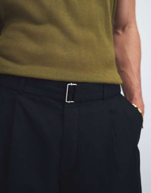 Tommy Hilfiger relaxed linen mix pleated shorts with belt in black, 3 of 9