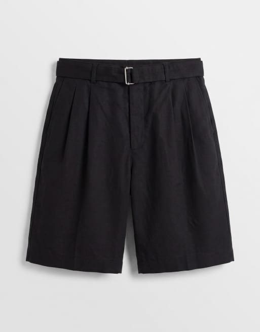 Tommy Hilfiger relaxed linen mix pleated shorts with belt in black, 6 of 9