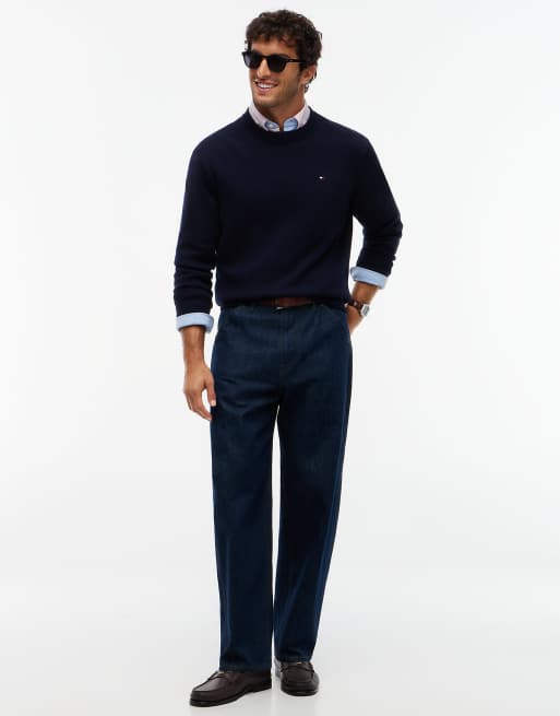 Tommy Hilfiger Relaxed milano crew neck jumper in navy blue, 2 of 6