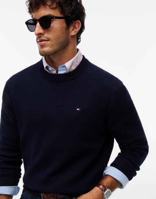 Tommy Hilfiger Relaxed milano crew neck jumper in navy blue, 3 of 6