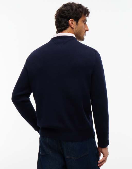Tommy Hilfiger Relaxed milano crew neck jumper in navy blue, 4 of 6