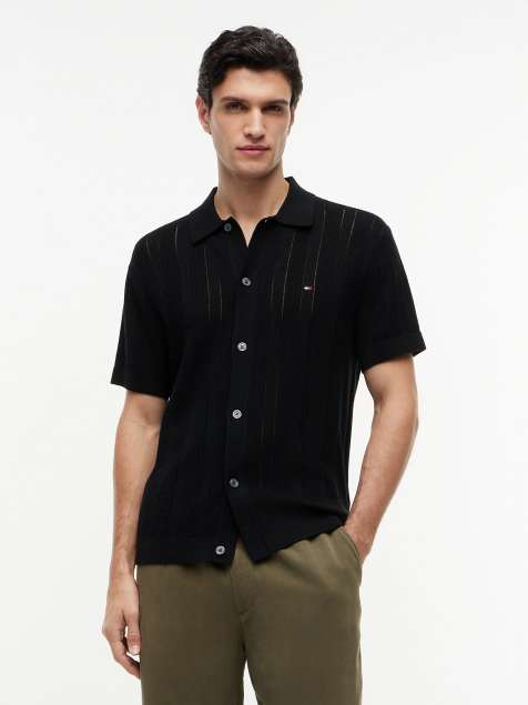 Tommy Hilfiger Relaxed pointelle short sleeve shirt with linen in black - view 1