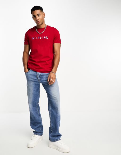 Tommy hilfiger t shirt best sale mens red