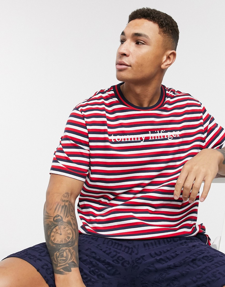 Tommy Hilfiger remix logo striped lounge t-shirt in red