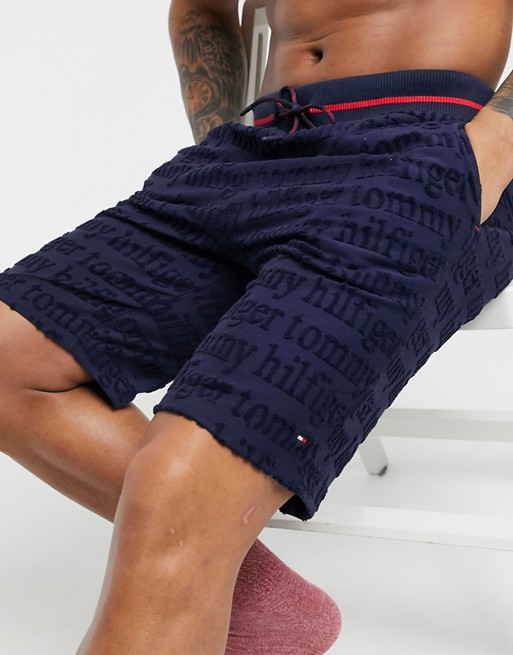 Tommy Hilfiger remix repeat logo lounge shorts in navy
