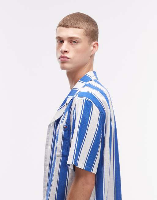Tommy Hilfiger resort bowling shirt in blue stripes, 4 of 5