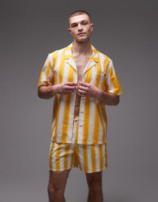 Tommy Hilfiger - Resort - Chemise style bowling d'ensemble à rayures - Jaune
