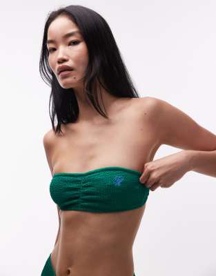 Tommy Hilfiger resort crinkle bandeau bikini top in green 
