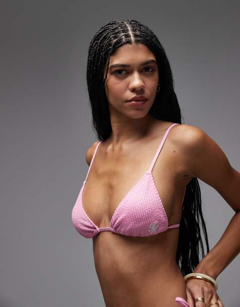 Tommy Hilfiger resort crinkle triangle bikini top in pink 