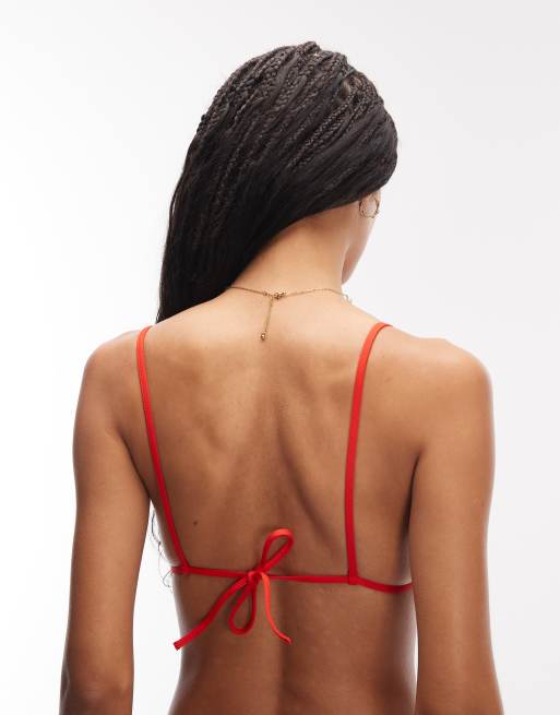 Tommy Hilfiger resort crinkle triangle bikini top in red, 2 of 4