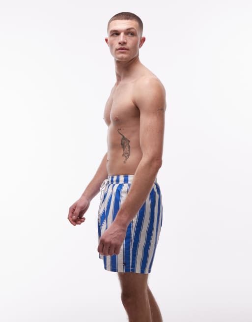 Tommy Hilfiger resort drawstring swim shorts in blue stripe , 3 of 5