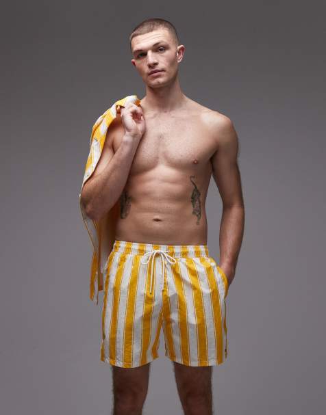 Tommy Hilfiger resort drawstring swim shorts in yellow stripe (part of a set) - view 1