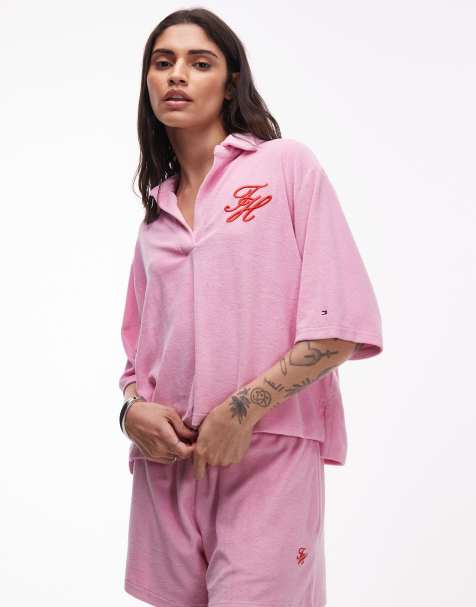 Tommy Hilfiger resort logo towelling shirt in pink (part of a set) - view 1