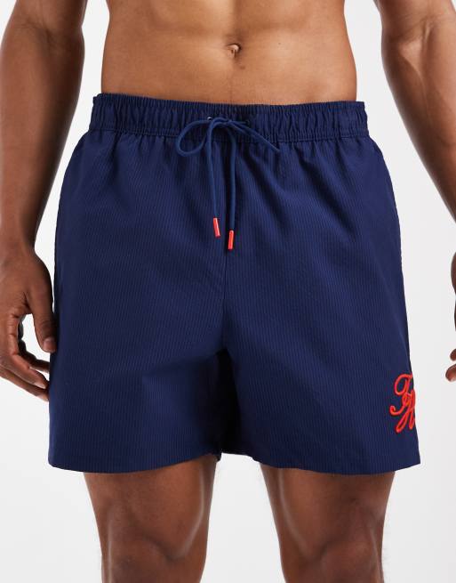 Tommy Hilfiger - Resort - Pantaloncini da bagno blu navy con coulisse e logo a contrasto , 4 di 5