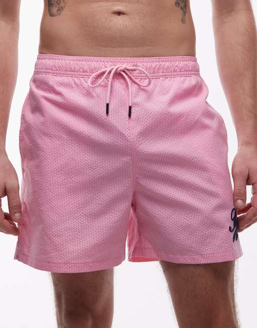 Tommy Hilfiger - Resort - Pantaloncini da bagno rosa con coulisse e logo a contrasto , 4 di 5