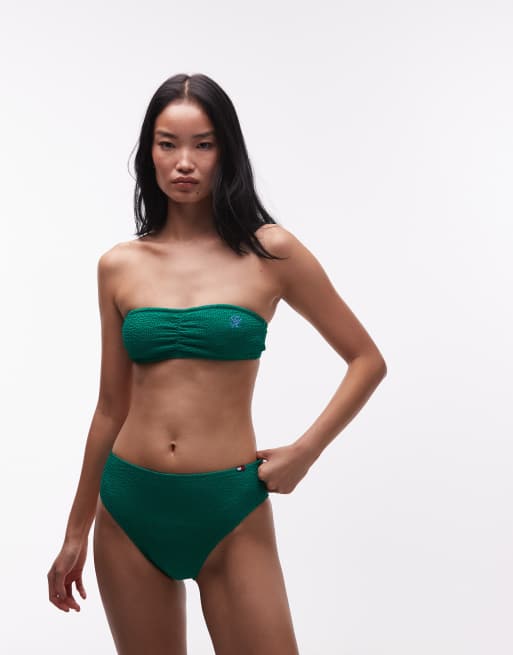 Tommy Hilfiger - Resort - Top bikini a fascia stropicciato verde , 3 di 4