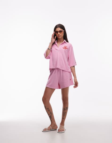 Tommy Hilfiger - Resortshort van badstof met logo in roze - view 1