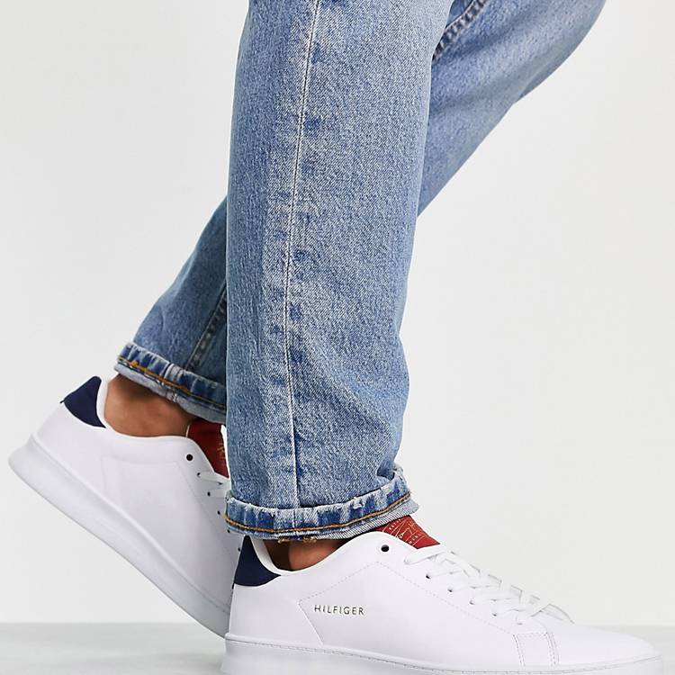 Tommy Hilfiger retro court sneakers in white leather | ASOS