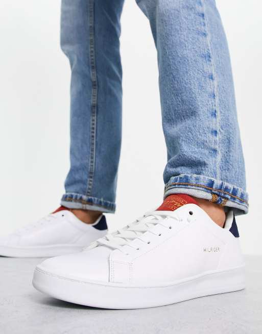 Tommy Hilfiger retro court sneakers in white leather | ASOS