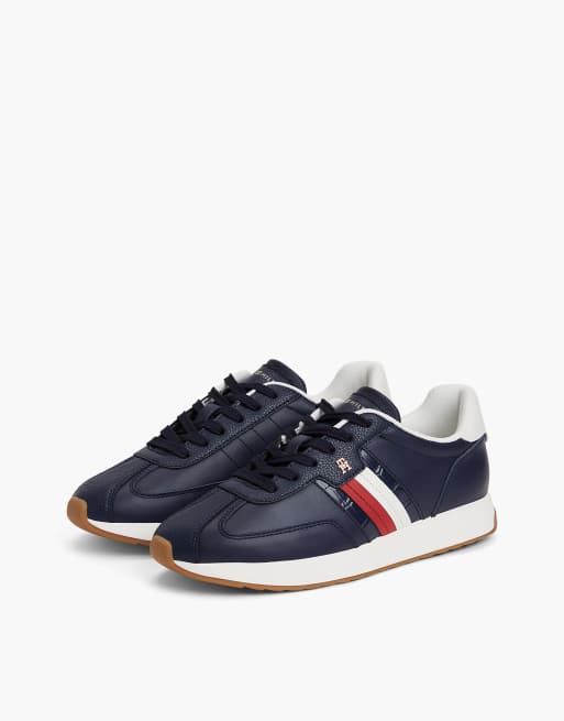 Tommy Hilfiger Retro croco embossed trainers with leather in space blue, 2 of 7