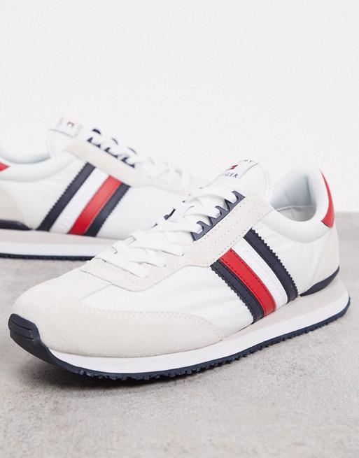 Tommy Hilfiger retro trainer in white suede mix with side flag logo