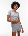 [Tommy Hilfiger] Tommy Hilfiger rib t-shirt and shorts pyjama set in grey M Light grey heather