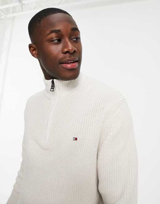 Tommy Hilfiger half zip monogram logo jumper in cream