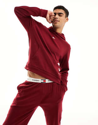 Tommy Hilfiger Ribbed Logo Hoodie In Burgundy-red In Red