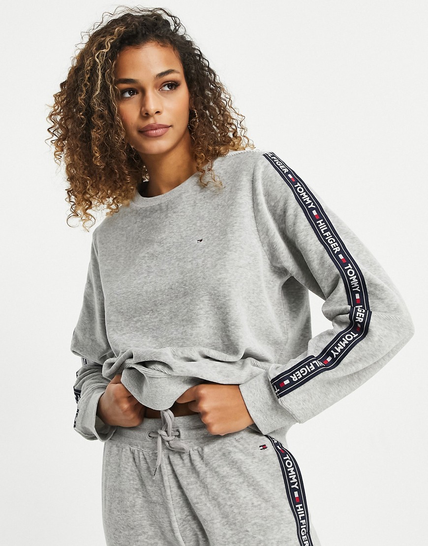 Tommy Hilfiger ribbed soft velour lounge sweatshirt in gray heather-Grey