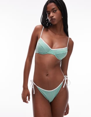 Tommy Hilfiger - Riemchen-Bikinihose in Grün mit grün-weißen Streifen