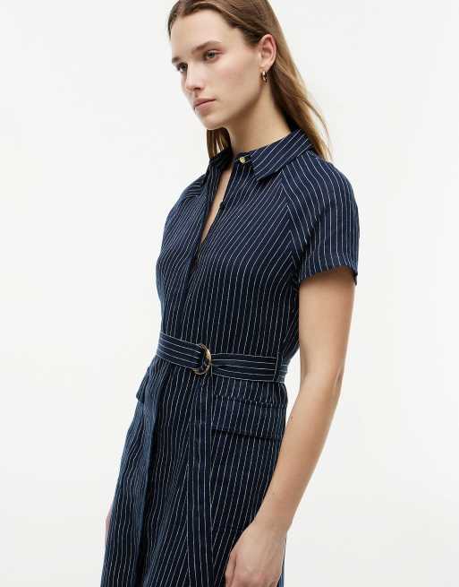 Tommy Hilfiger robe à rayures fines avec boutons effet doré et lin, bleu foncé, 3 de 6