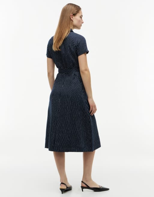 Tommy Hilfiger robe à rayures fines avec boutons effet doré et lin, bleu foncé, 4 de 6