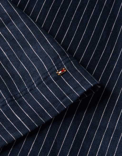 Tommy Hilfiger robe à rayures fines avec boutons effet doré et lin, bleu foncé, 6 de 6