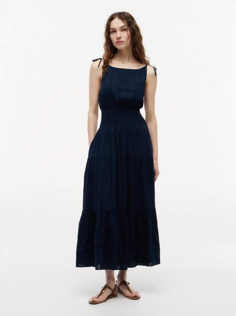 Tommy Hilfiger - Robe babydoll mi-longue avec bretelles à nouer - Bleu foncé - view 1