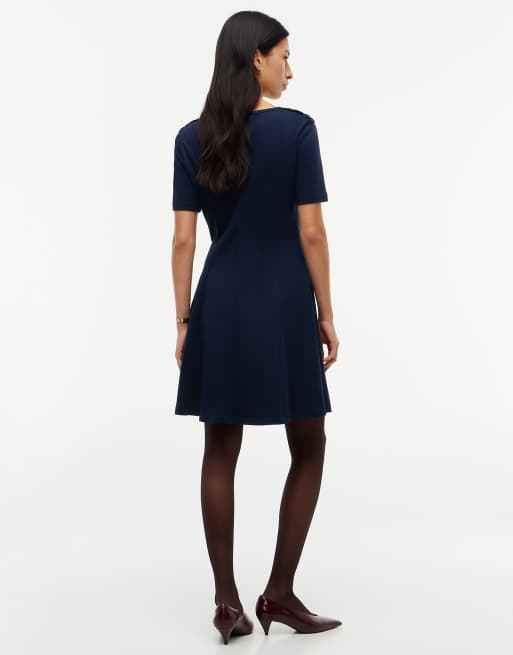 Tommy Hilfiger Robe coupe slim à encolure bateau et boutons dorés bleu marine, 4 de 6