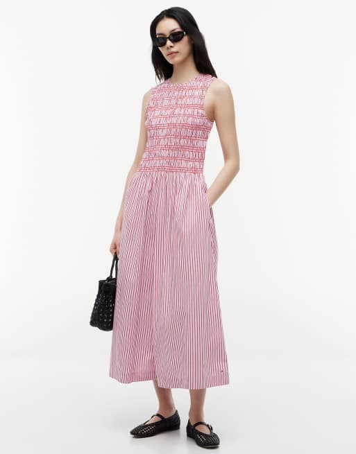 Tommy Hilfiger robe longue évasée sans manches à rayures rose multicolore