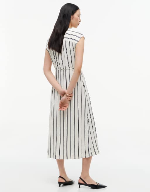 Tommy Hilfiger - Robe mi-longue rayée à boutons dorés - Blanc, 4 de 6